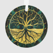 Goldener Baum des Lebens Yggdrasil auf Malachit Ornament (Rückseite)