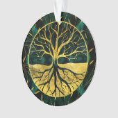 Goldener Baum des Lebens Yggdrasil auf Malachit Ornament (Vorderseite)
