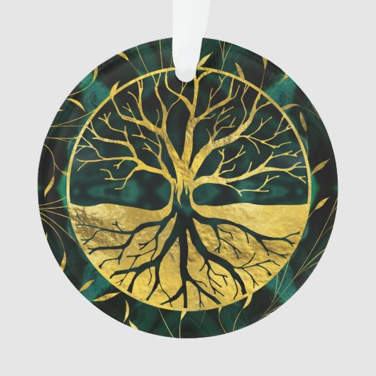 Goldener Baum des Lebens Yggdrasil auf Malachit Ornament (Vorderseite)