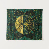 Goldener Baum des Lebens Yggdrasil auf Malachit Wandteppich (Vorderseite (Horizontal))