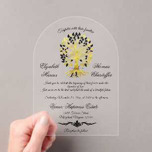 Goldener Baum des Lebens Zeitlose Hochzeit Acryleinladungen