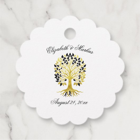 Goldener Baum des Lebens Zeitlose Hochzeit Geschenkanhänger (Rückseite)