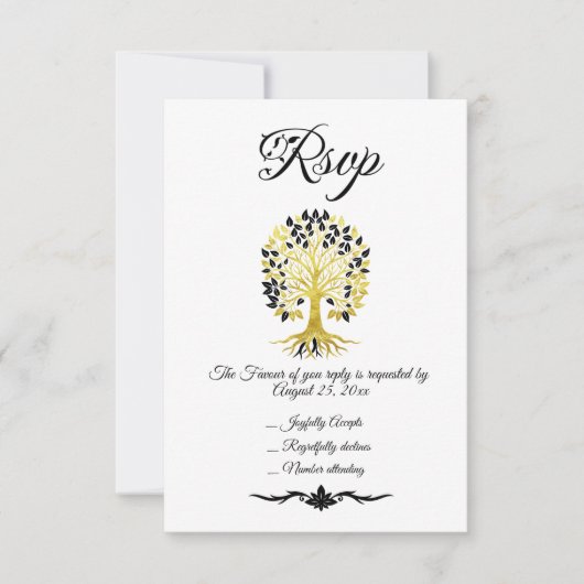 Goldener Baum des Lebens Zeitlose Hochzeit RSVP Karte (Vorderseite)