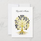 Goldener Baum des Lebens Zeitlose Hochzeit RSVP Karte (Rückseite)