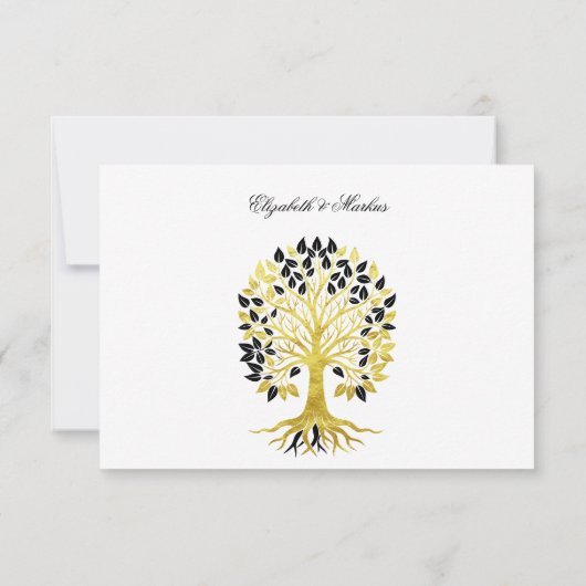 Goldener Baum des Lebens Zeitlose Hochzeit RSVP Karte (Rückseite)