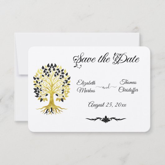 Goldener Baum des Lebens Zeitlose Hochzeit Save The Date (Vorderseite)