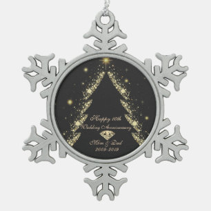 Goldener Baum, Diamantene 10. Hochzeitstag Schneeflocken Zinn-Ornament
