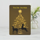 Goldener Baum mit Silhouette Hirsche Hochzeit Einladung (Stehend Vorderseite)