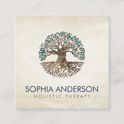 Goldener Baum - Yggdrasil - Marmorbäume, Blätter B Quadratische Visitenkarte (Vorderseite)