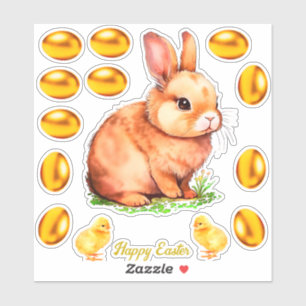 Goldener Beige Osterhase & goldene Eier Aufkleber