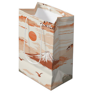 Goldener Berg Fuji Sonnenaufgang Japan Aquarellmus Mittlere Geschenktüte