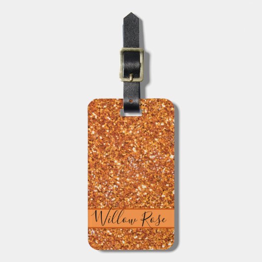 Goldener bernsteinfarbener Glitzer Gepäckanhänger (Vorderseite vertikal)
