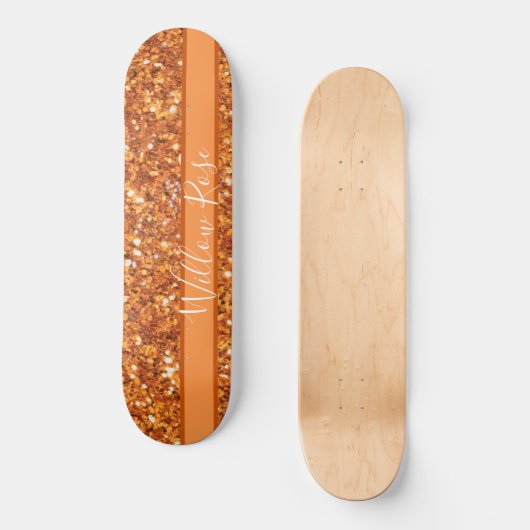Goldener bernsteinfarbener Glitzer Skateboard (Vorderseite)