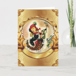 Goldener Bilderrahmen, altes Mädchen weihnachtlich Feiertagskarte