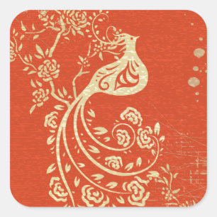 Goldener Bird Frische Girl Quadratischer Aufkleber