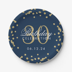 Goldener Blauer Glitzer Confetti 30. Geburtstag Pappteller