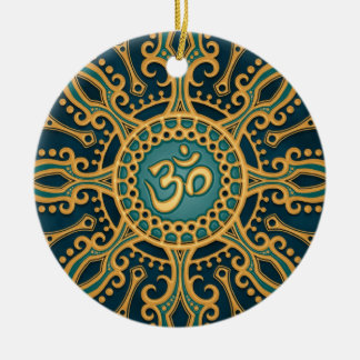 Goldener blauer Om-Stern Keramikornament