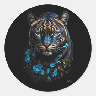 Goldener blauer Panther Runder Aufkleber