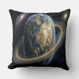 Goldener blauer Planet mit Ringen Kissen