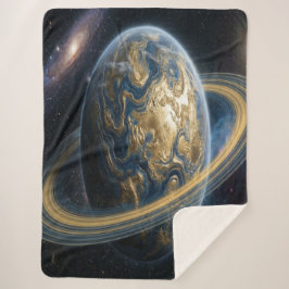 Goldener blauer Planet mit Ringen Sherpadecke