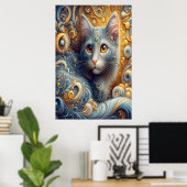 Goldener Blick: Felines Portrait in Gelben Augen Poster (Heimbüro)