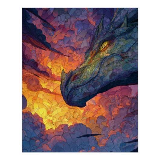 Goldener Blick Sonnenuntergangs-Drache Fantasy-Kun Poster (Vorderseite)