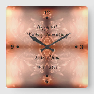 Goldener Blumen50. Hochzeitstag Browns Quadratische Wanduhr