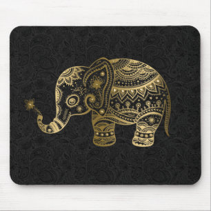 Goldener Blumen-Elefant vor schwarzem Hintergrund Mousepad