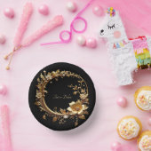 Goldener Blumen-Ornamentrahmen Pappteller (Party)