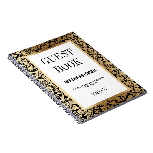 Goldener Blumendamast Hochzeitguestbook-| auf Notizblock (Rechte Seite)