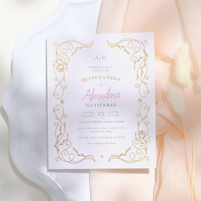 Goldener Blumenrahmen im Budget Quinceñera Foto (Von Creator hochgeladen)