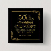 Goldener Blumenrahmen zum 50. Hochzeitstag Button (Vorderseite)