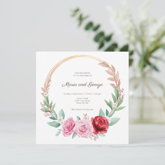 Goldener Blumenreath Einladung (Stehend Vorderseite)