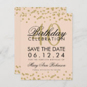Goldener Blush 40. Geburtstag Save the Date Confet (Vorne/Hinten)