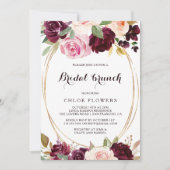 Goldener Blush Burgund Blumenbridal Brunch Einladung (Vorderseite)