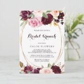 Goldener Blush Burgund Blumenbridal Brunch Einladung (Stehend Vorderseite)