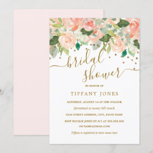 Goldener Blush-Pfirsich-Blumen-Aquarell-Junggesell Einladung