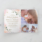 Goldener Blush Rosa Blumenfoto QR-Code Hochzeit Einladung (Innenseite)