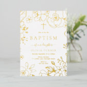 Goldener Blütenjunge oder Mädchentaufe Golden Folieneinladung (Stehend vorne)