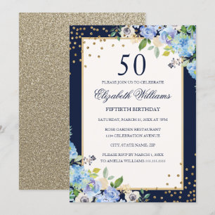 Goldener BlütenSparkle 50. Geburtstagsfeier Einladung