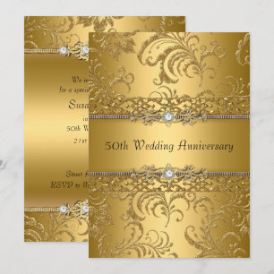 Goldener Blütenwirl zum 50. Jahrestag der Hochzeit Einladung
