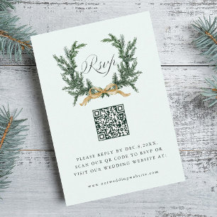 Goldener Bogen & Grüner Kiefern-Kranz Hochzeits-QR RSVP Karte