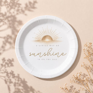 Goldener Boho-Sonnenschein Neutrale Babyparty-Feie Pappteller