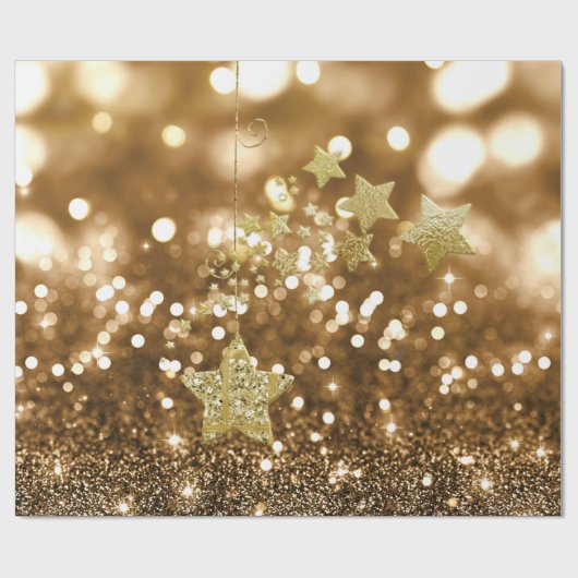 Goldener Bokeh Imitat-Glitzer u. Sterne Geschenkpapier (Flach)