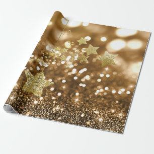 Goldener Bokeh Imitat-Glitzer u. Sterne Geschenkpapier