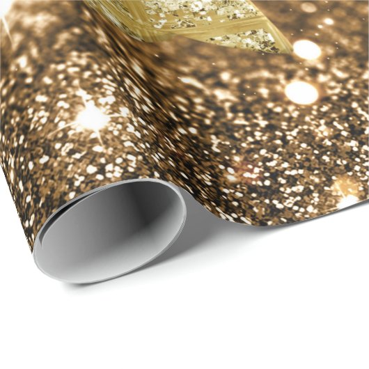 Goldener Bokeh Imitat-Glitzer u. Sterne Geschenkpapier (Rolleneckpunkt)