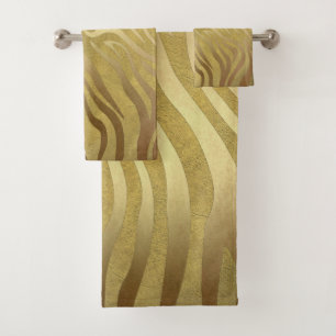 Goldener Bronze-Zebra-Druck Dschungel-Safari-Glamo Badhandtuch Set
