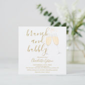 Goldener Brunch und Bubbly QR-Code Brautparty Einladung (Stehend Vorderseite)