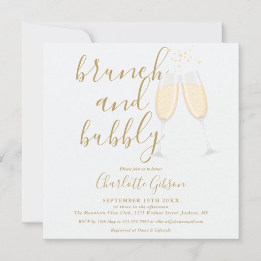 Goldener Brunch und Bubbly QR-Code Brautparty Einladung (Vorderseite)