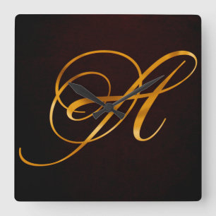Goldener Buchstabe A im Vintage Design Quadratische Wanduhr